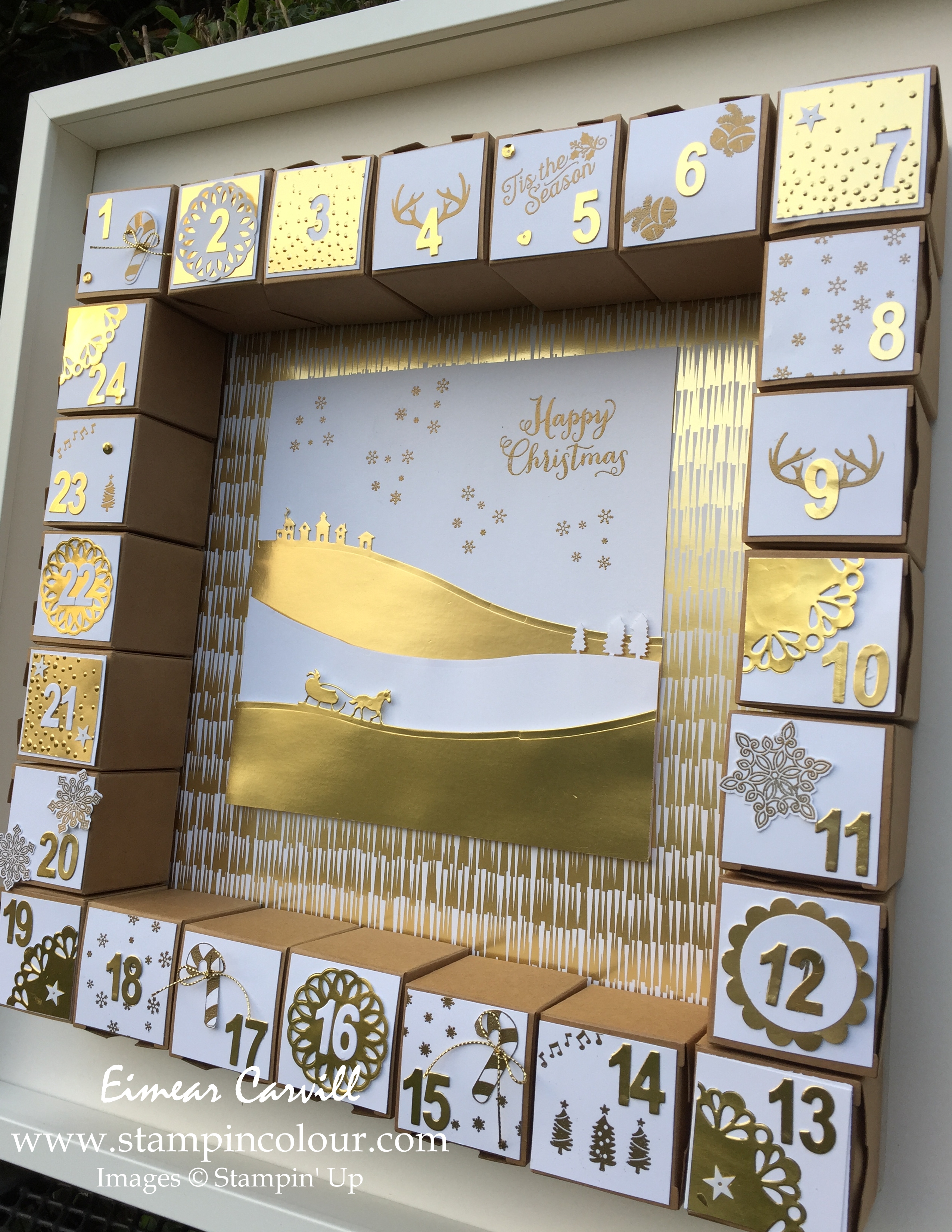 Stampin Up Advent Calendar in Gold and White