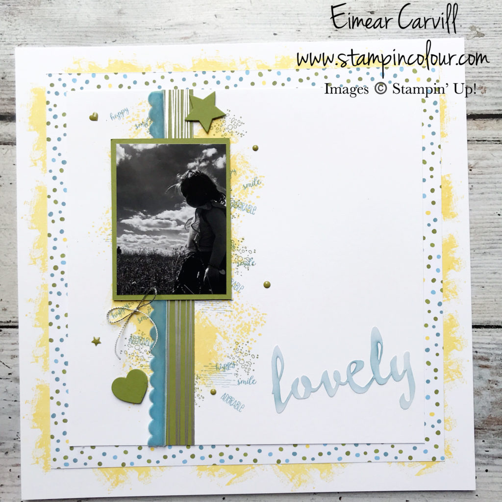 Eimear Carvill www.stampincolour.com Tabs for Everything meets Artisan Textures for a Scrapbook layout, Black and white Photo layout, Single Photo layout