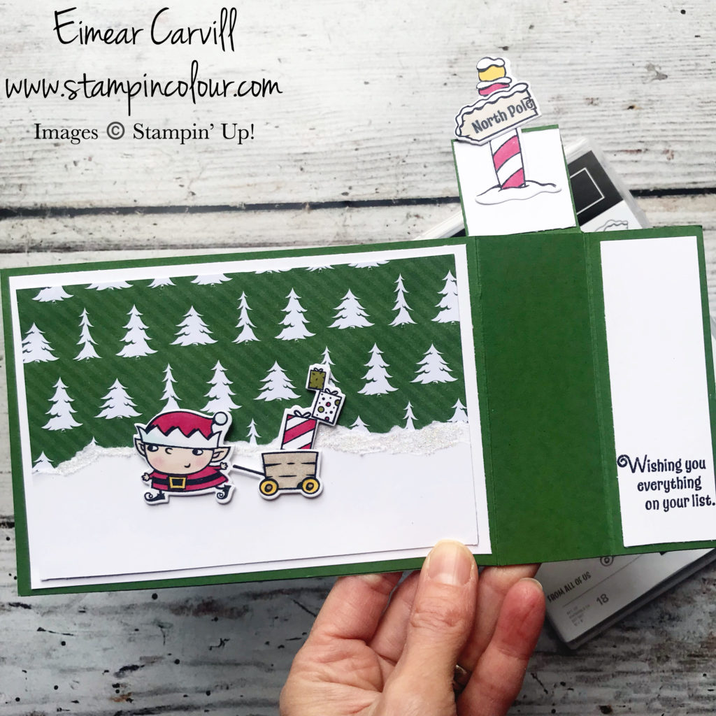 Stampin' Up Santa's Workshop Pop-Up Wiper Card, Handmade Christmas card, Signs of Santa Stamp set, Eimear Carvill, www.stampincolour.com, fun Christmas cards, handmade cards and gifts