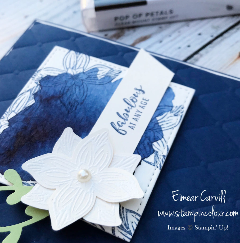 Eimear Carvill, www.stampincolour.com, Pop of Petals Onstage 2018 Swap, handmade cards and gifts, tufted embossing folder, watercolour wash,feminine floral Birthday card, Pop of Petals Birthday card