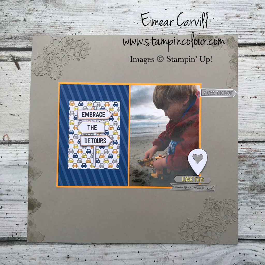 Best Route, Memories and more, Male Scrapbook page, Preserve your Memories, Day at the Beach, Eimear Carvill, www.stampincolour.com