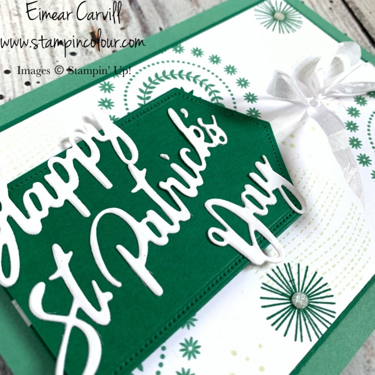 A beautiful St Patricks Day card in shades of green with a handstamped background using Stampin' Ups Circle Celebration.