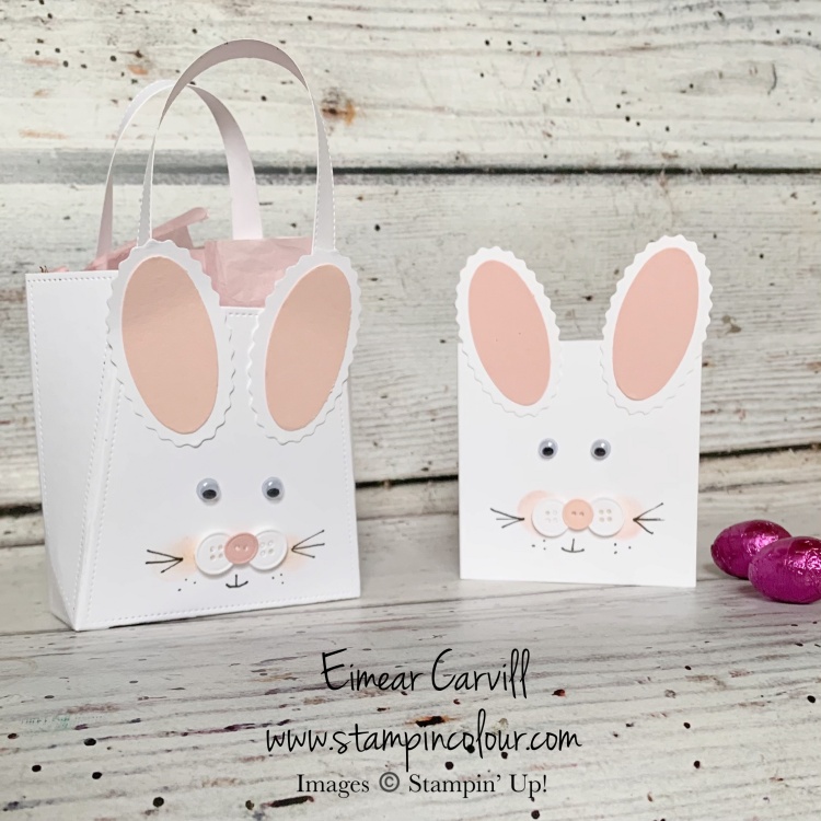 the cutest Easter Bunny basket made with the Stmpin' Ups All Dressed Up Dies and the Double Oval Punch for the Bunny Ears