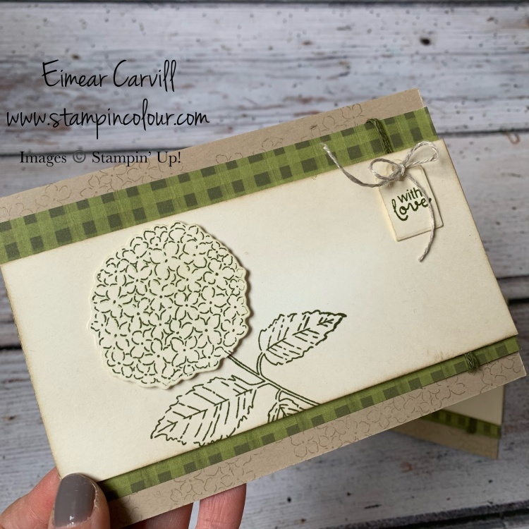Vintage Floral hand-stamped greeting card using the Hydrangea Haven bundle