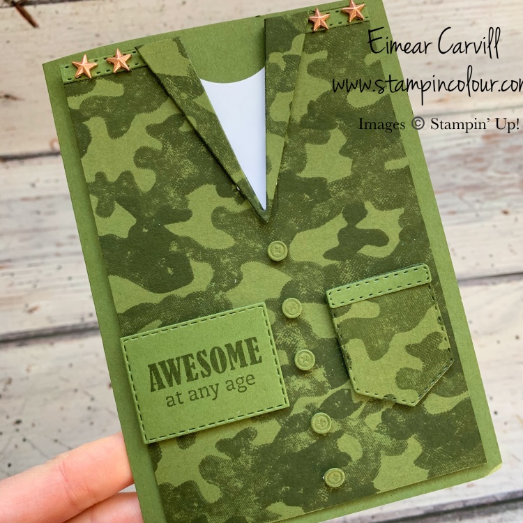Army Style Camouflage Birthday card featuring greetings from Itty Bitty Birthdays