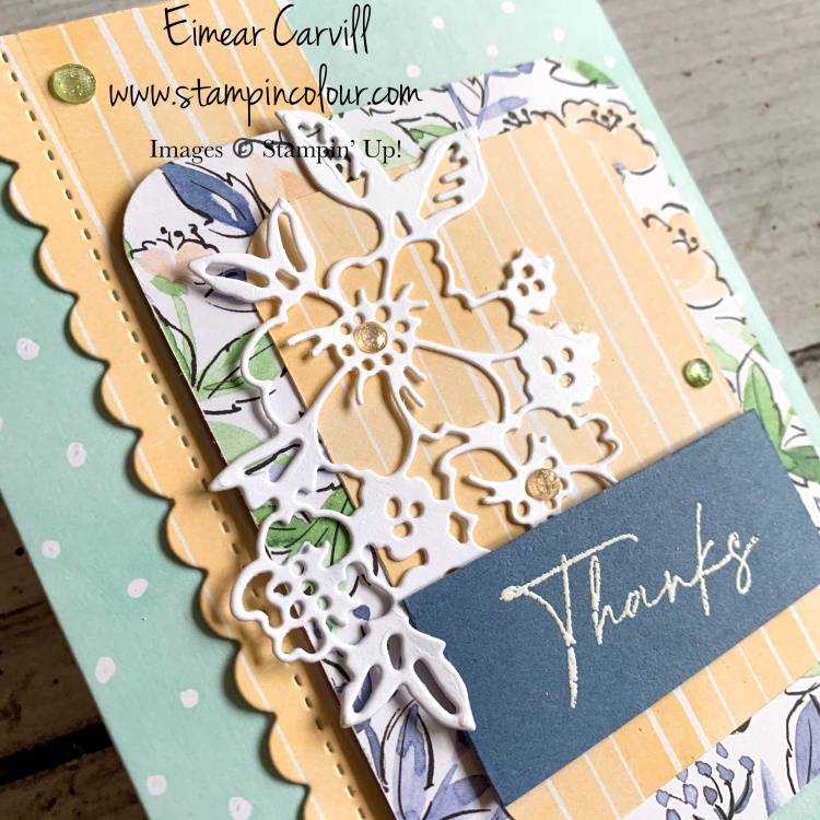 A thank you card featuring the delicate colours of Stampin' Ups Hand-Penned Suite