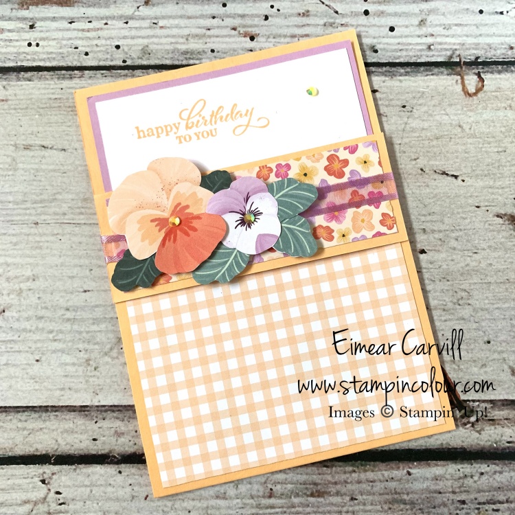 A fun fancy fold using the gorgeous Pansy Petals DSP from Stampin' Up together with the Best Year stamp set in this year's fresh, new in-colour Pale Papaya from Eimear Carvill at www.stampincolour.com