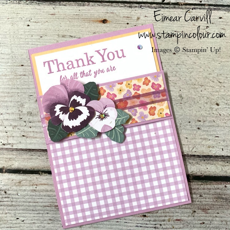 A fun fancy fold using the gorgeous Pansy Petals DSP from Stampin' Up together with the Best Year stamp set in this year's new in-colour Fresh Freesia from Eimear Carvill at www.stampincolour.com