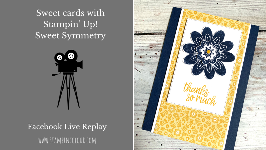 A video tutorial for a funky floral card in shades of Bumblebee and Night of Navy featuring Stampin' Up's In Symmetry stamps and coordinating DP