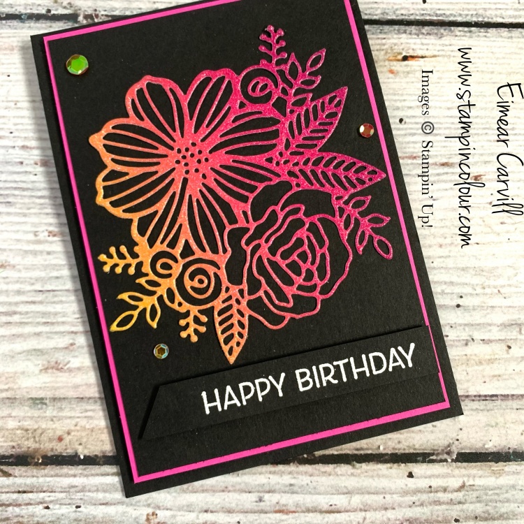 A dramatic yet simple card featuring the Artistic Dies and Rainbow Glimmer paper from Stampin' Up