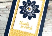 A funky floral card in shades of Bumblebee and Night of Navy featuring Stampin' Up's In Symmetry stamps and coordinating DP