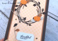 A beautiful autumnal card in shades of Pale Papaya and Early Espresso with hits of Gold featuring the Sparkle of the Season bundle