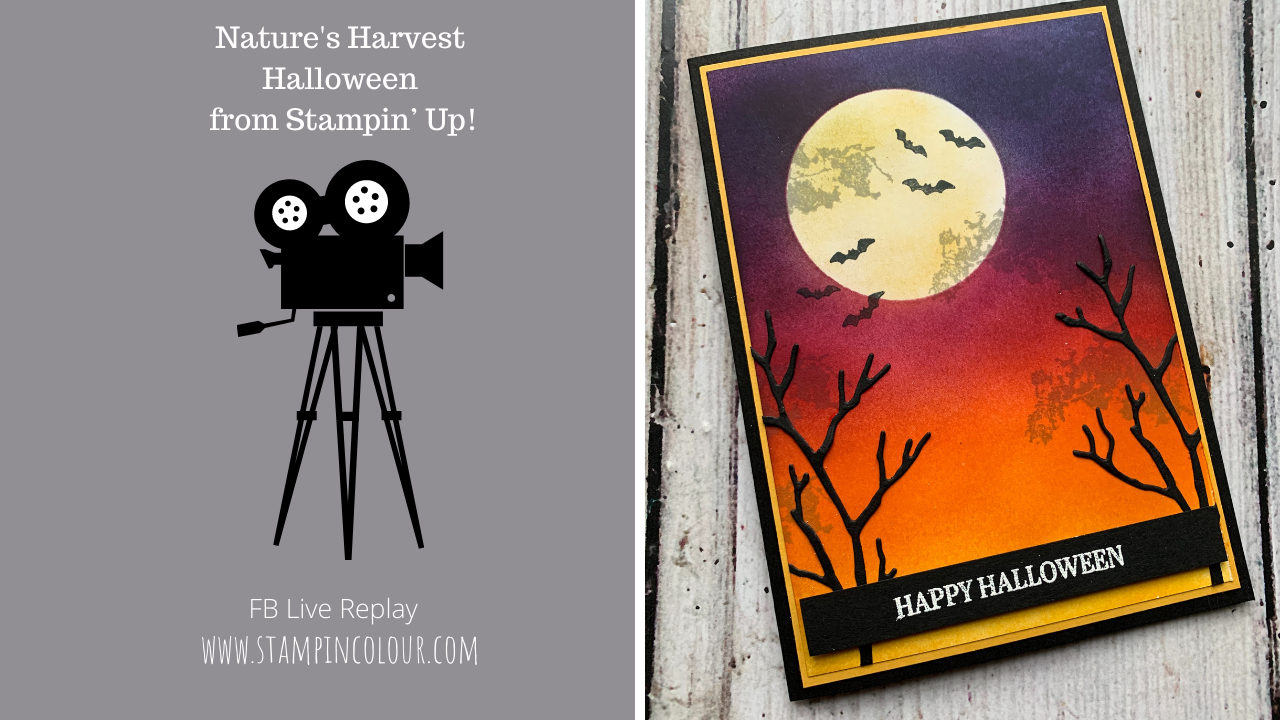Halloween card featuring a misty sunset sky of beautiful blended inks