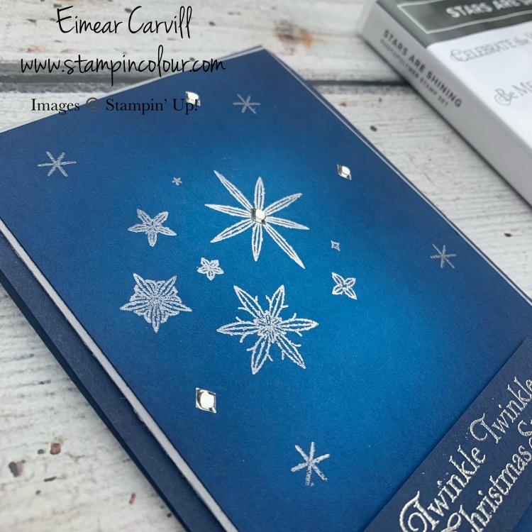 An elegant Christmas card featuring a starry night sky in Shadesof Night of Navy and Silver