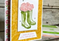 A fun fold featuring the Flowering Rain Boots bundle and the bright and funky Pattern Party DSP