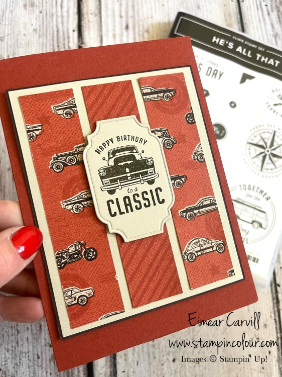 Stunning masculine card in shades of Cajun Craze and Sahara Sand from the He's the Man suite